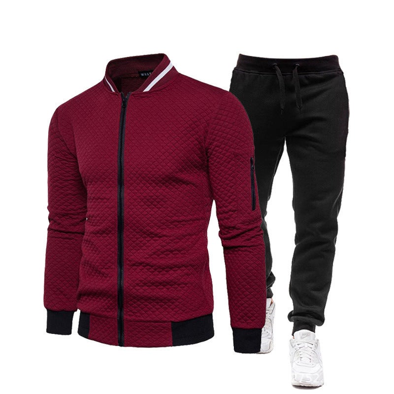 Mens Zip-Up Fleece Sweatsuit Set Autumn Winter red - Image 1