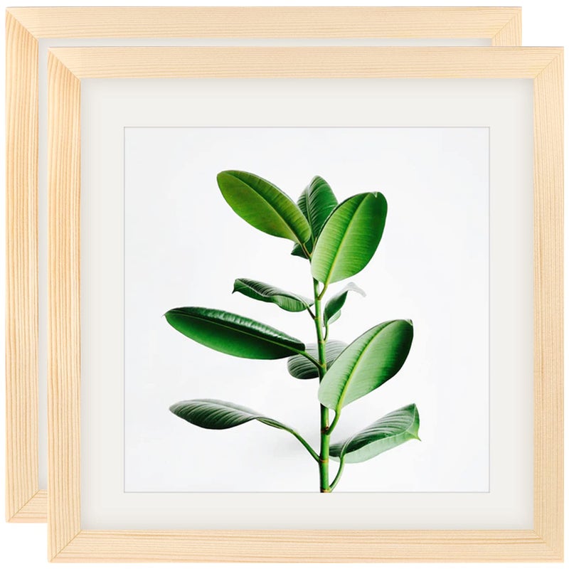 Picture Frames 10x10 Grain Nature Solid Wood 2 Pack for Wall Mount and Tabletop Display