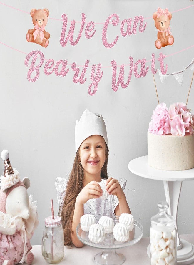 وولاين لافتة دب من والين بطول 8.2 قدم مزينة بفيونكة وردية لامعة مكتوب عليها "لا يمكننا الانتظار" - زينة معلقة على شكل دب لحفلات استقبال المولود الجديد - زينة معلقة على شكل فيونكة دب لحفلات أعياد ميلاد البنات وحفلات الكشف عن جنس المولود، 3 قطع - Image 5