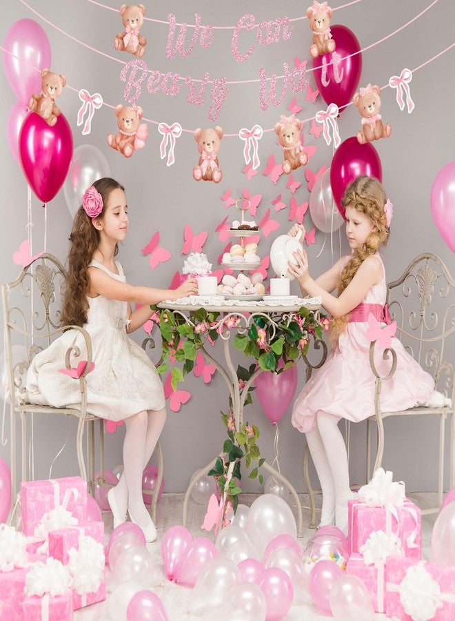 وولاين لافتة دب من والين بطول 8.2 قدم مزينة بفيونكة وردية لامعة مكتوب عليها "لا يمكننا الانتظار" - زينة معلقة على شكل دب لحفلات استقبال المولود الجديد - زينة معلقة على شكل فيونكة دب لحفلات أعياد ميلاد البنات وحفلات الكشف عن جنس المولود، 3 قطع - Image 3