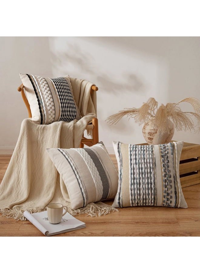 ANRODUO Pack of 2 Boho Decorative Throw Pillow Covers 20x20 Farmhouse Cushion Case Striped Chenille Pillow Cases Square Pillow Covers Accent Neutral Pillowcase for Sofa Couch Bed, Black-White Stripe - Image 2