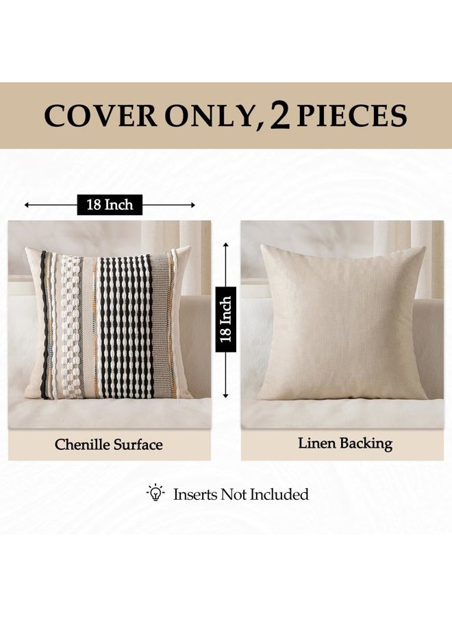 ANRODUO Pack of 2 Boho Decorative Throw Pillow Covers 20x20 Farmhouse Cushion Case Striped Chenille Pillow Cases Square Pillow Covers Accent Neutral Pillowcase for Sofa Couch Bed, Black-White Stripe - Image 4