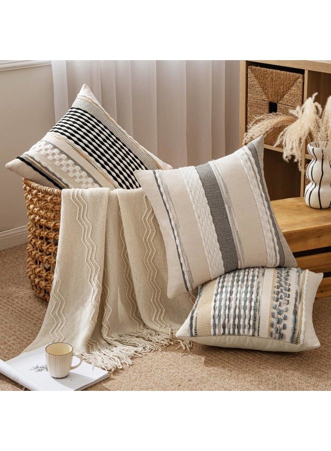 ANRODUO Pack of 2 Boho Decorative Throw Pillow Covers 20x20 Farmhouse Cushion Case Striped Chenille Pillow Cases Square Pillow Covers Accent Neutral Pillowcase for Sofa Couch Bed, Black-White Stripe - Image 3