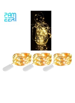 PAMEER 3-Pack Fairy String Lights with Battery and Flexible Copper Wire 2Mtr Mini 20 LEDs Strip Warm White LEDs for Christmas EID Ramadan Diwali Decoration Firefly LED Single Mode Battery Box Button ON OFF  - Image 1