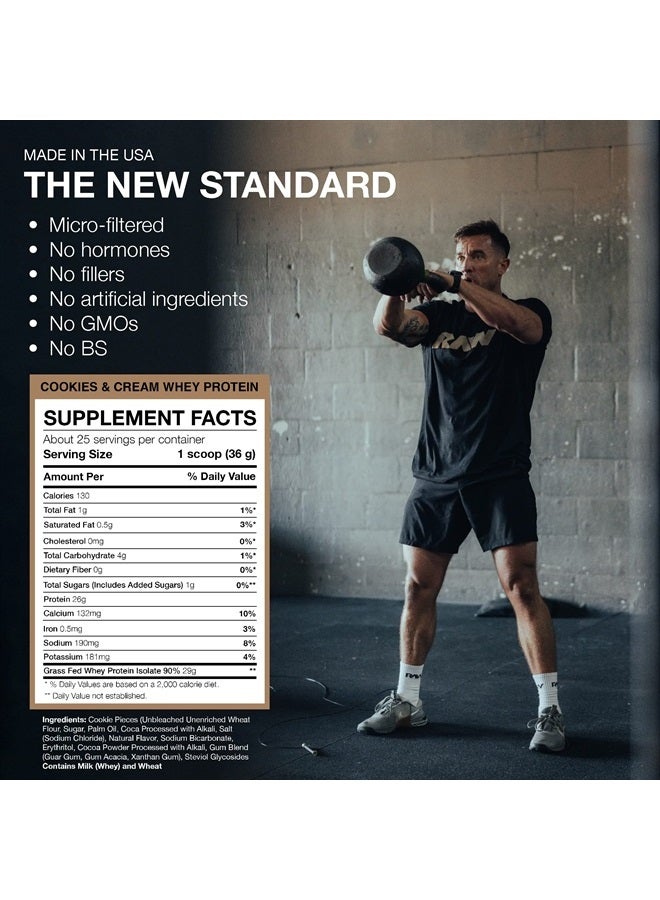Raw مسحوق بروتين مصل اللبن المعزول، كوكيز آند كريم - مسحوق بروتين 100% من الأبقار المغذية على العشب لنمو العضلات والتعافي - قليل الدسم والكربوهيدرات، منكه ومحلي بشكل طبيعي - 25 وجبة - Image 4