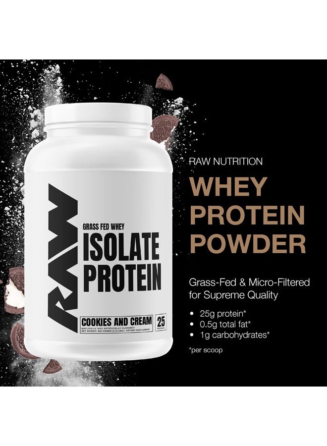 Raw مسحوق بروتين مصل اللبن المعزول، كوكيز آند كريم - مسحوق بروتين 100% من الأبقار المغذية على العشب لنمو العضلات والتعافي - قليل الدسم والكربوهيدرات، منكه ومحلي بشكل طبيعي - 25 وجبة - Image 2