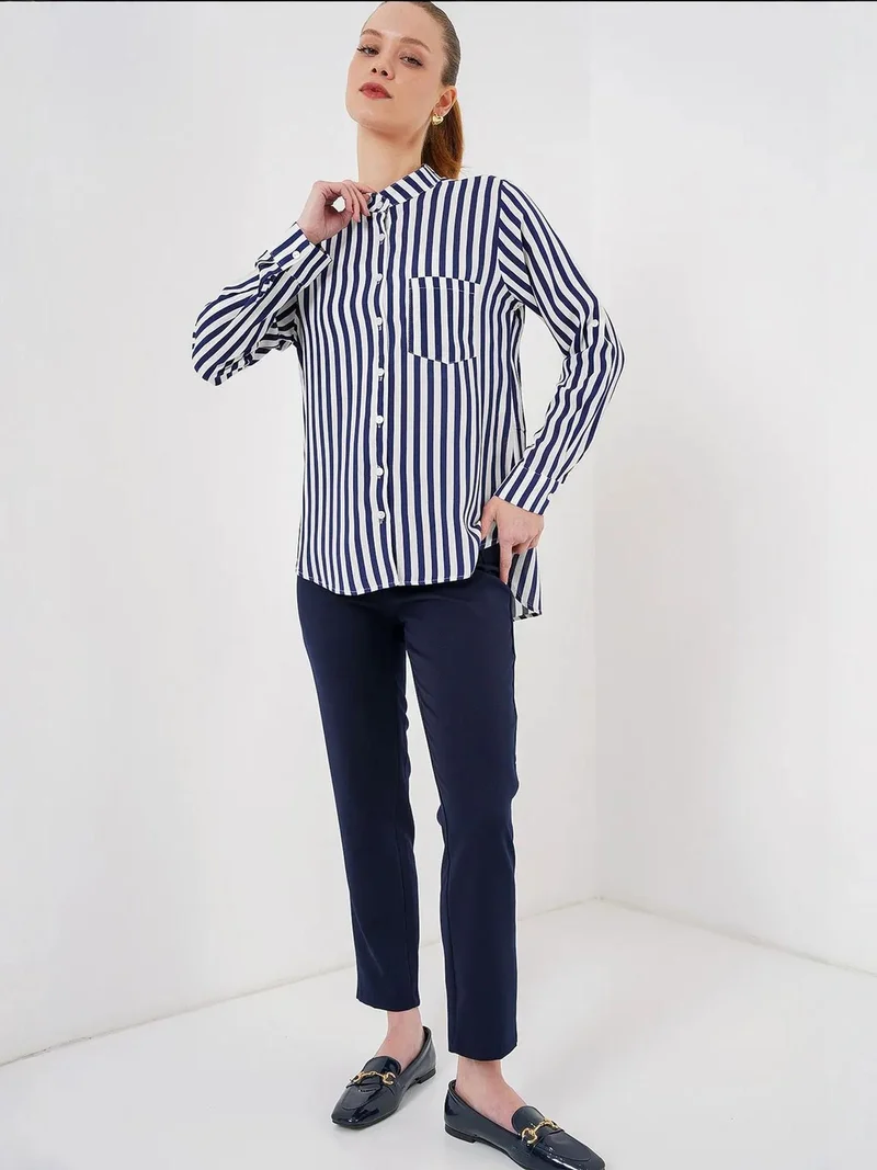 بيغ دارت قميص بأزرار مخططة بأكمام طويلة وجيب