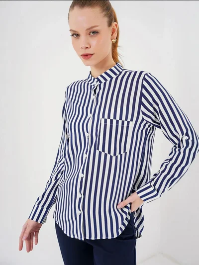 BIG DART BDART Striped Button-Up Long Sleeve Shirt with Pocket