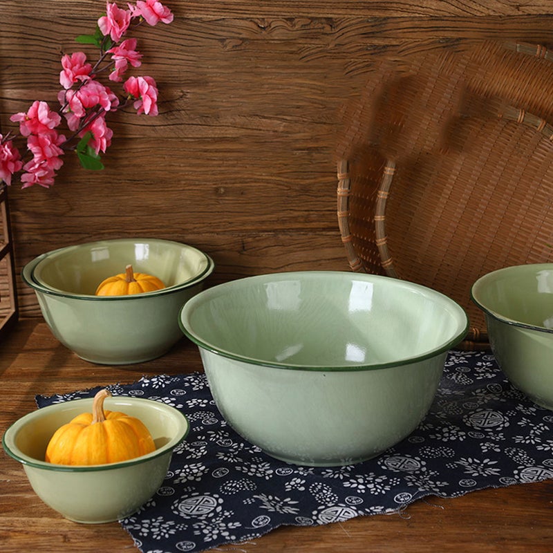 4Pcs Vintage Enamel Basin Old-fashioned Enamel Basin Enamel Bowl Enamel Mixing Bowl Soup Bowl - Image 1