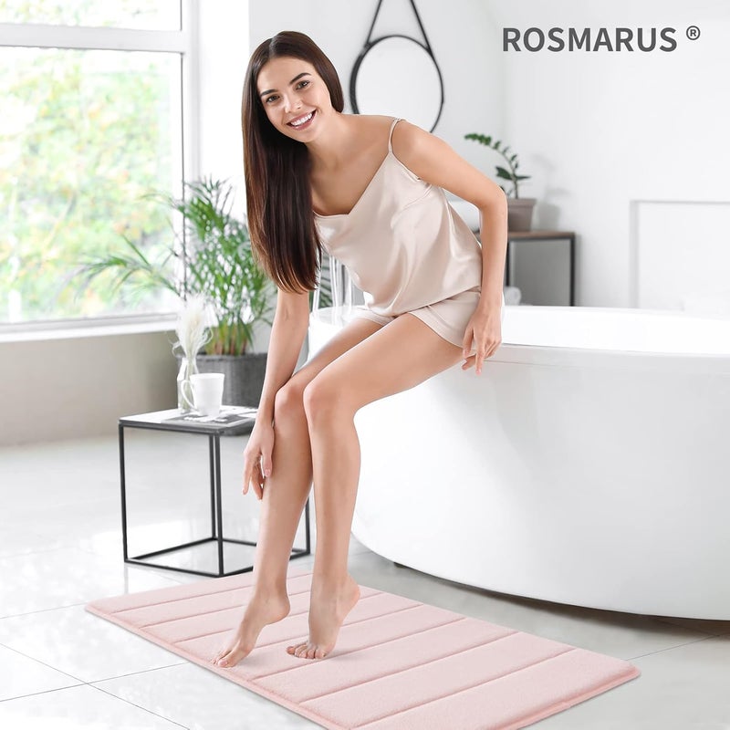 ROSMARUS سجادة حمام من فوم الذاكرة ROSMARUS مقاس 17 × 24 بوصة، سجاد حمام ماص للماء للحمام، سجاد حمام غير قابل للانزلاق وقابل للغسل للاستحمام، سجاد حمام فائق النعومة للأرضية وحوض الاستحمام، وردي - Image 2