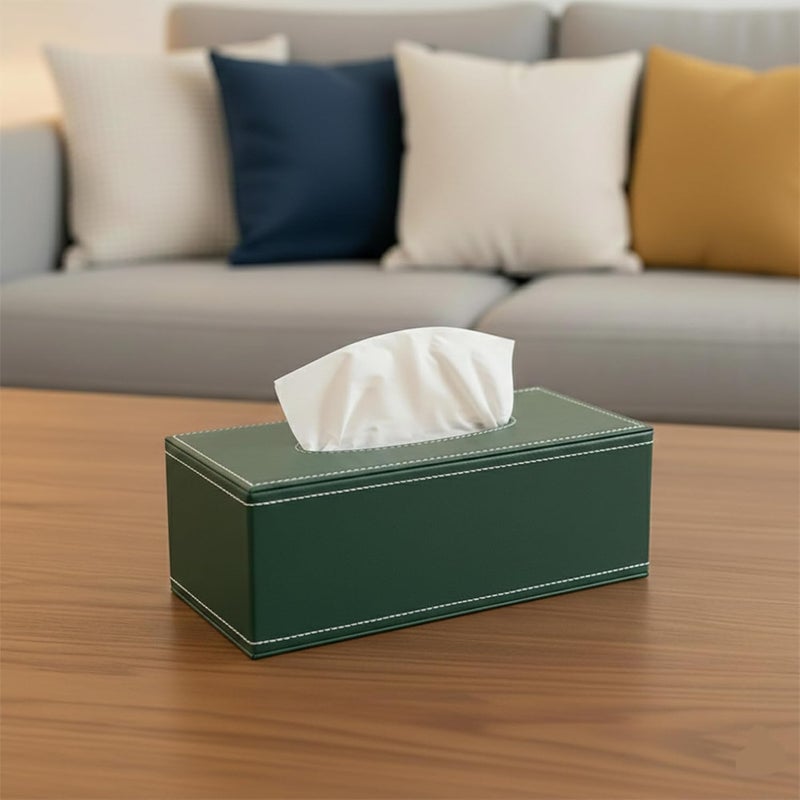 oddpod ™ PU Leather Rectangular Tissue Box Holder/Napkin & Paper Towel Dispenser with Magnetic Bottom Lid for Office, Home, Hotel, School & Salon - Bottle Green - Image 2