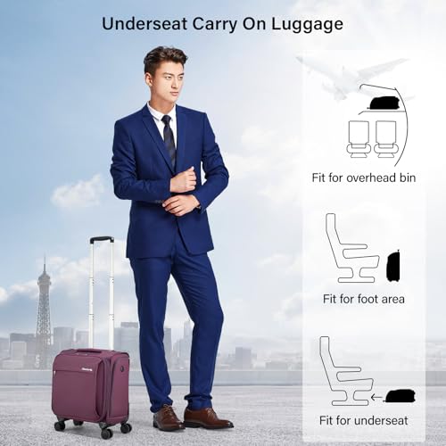 Hanke 16 Inch Underseat Carry On Luggage with Wheels Small Suitcase Softside Luggage Bags for Travel Lightweight Suitcases with Wheels Travel Luggage Personal Item for Men and Women.(Purple) - Image 2