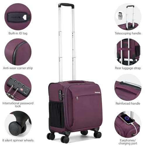 Hanke 16 Inch Underseat Carry On Luggage with Wheels Small Suitcase Softside Luggage Bags for Travel Lightweight Suitcases with Wheels Travel Luggage Personal Item for Men and Women.(Purple) - Image 4