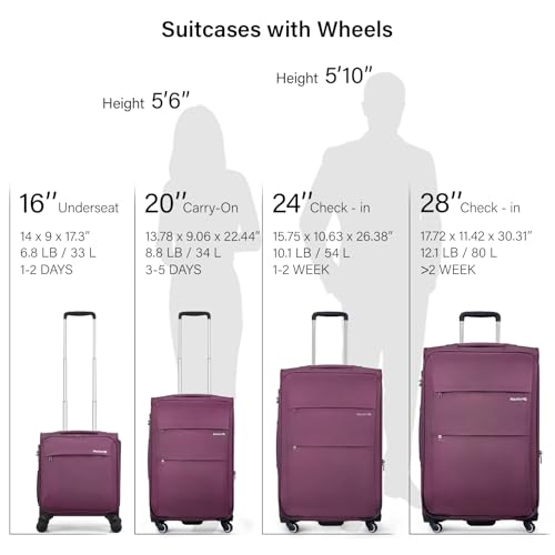 Hanke 16 Inch Underseat Carry On Luggage with Wheels Small Suitcase Softside Luggage Bags for Travel Lightweight Suitcases with Wheels Travel Luggage Personal Item for Men and Women.(Purple) - Image 3