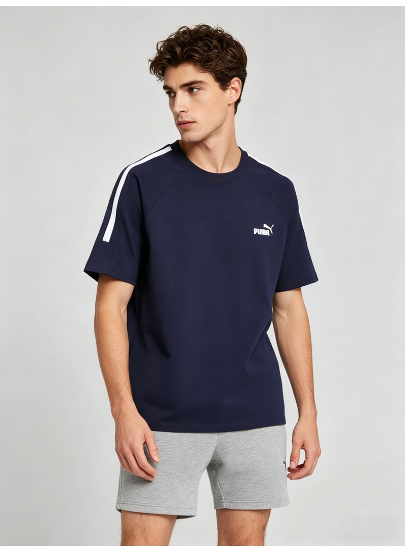 بوما PUMA Men’s Iconic Stripe Crew Neck T-Shirt - Navy Blue - Image 4