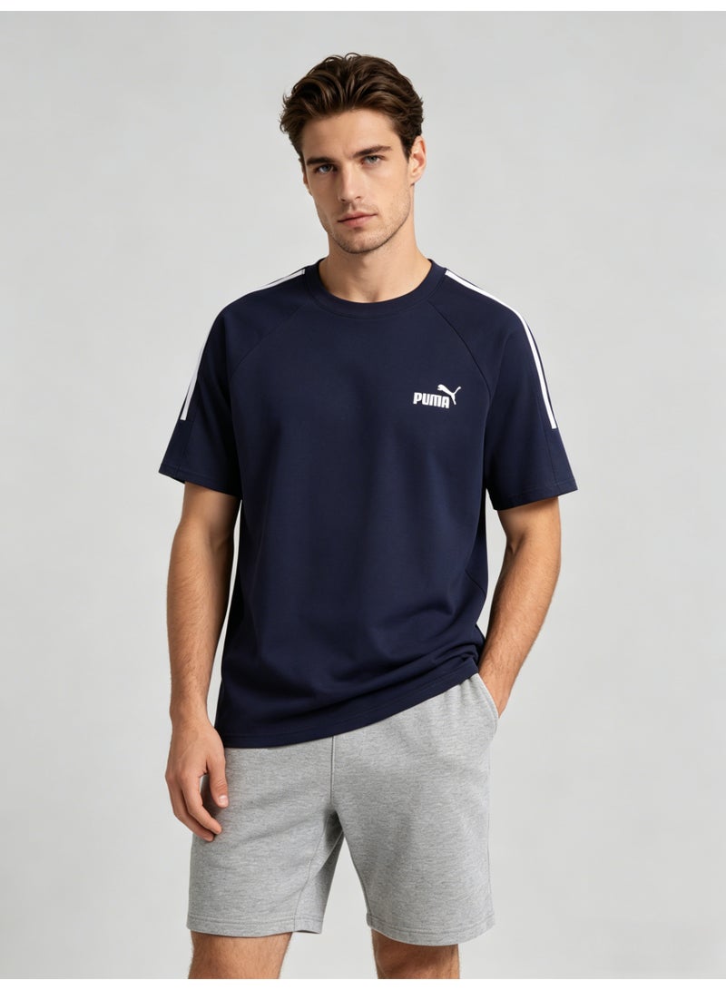 بوما PUMA Men’s Iconic Stripe Crew Neck T-Shirt - Navy Blue - Image 5