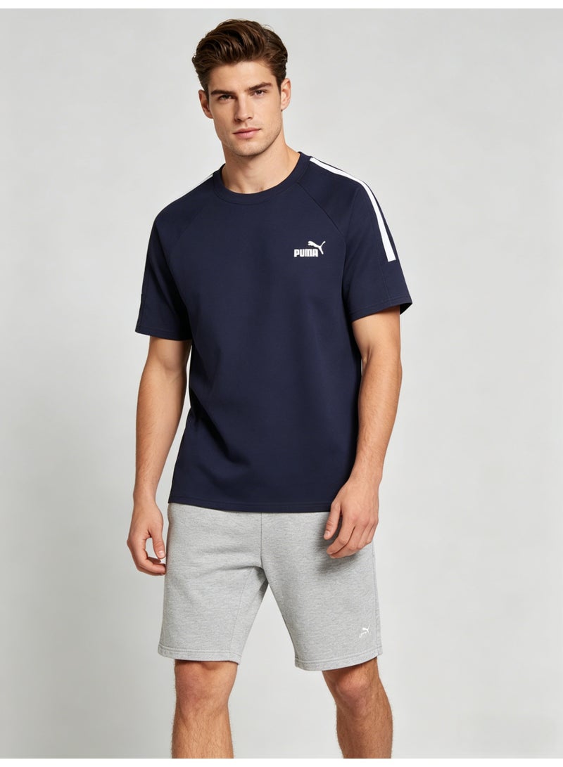 بوما PUMA Men’s Iconic Stripe Crew Neck T-Shirt - Navy Blue - Image 2