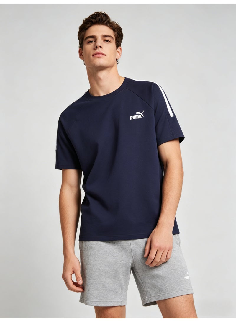 بوما PUMA Men’s Iconic Stripe Crew Neck T-Shirt - Navy Blue - Image 3