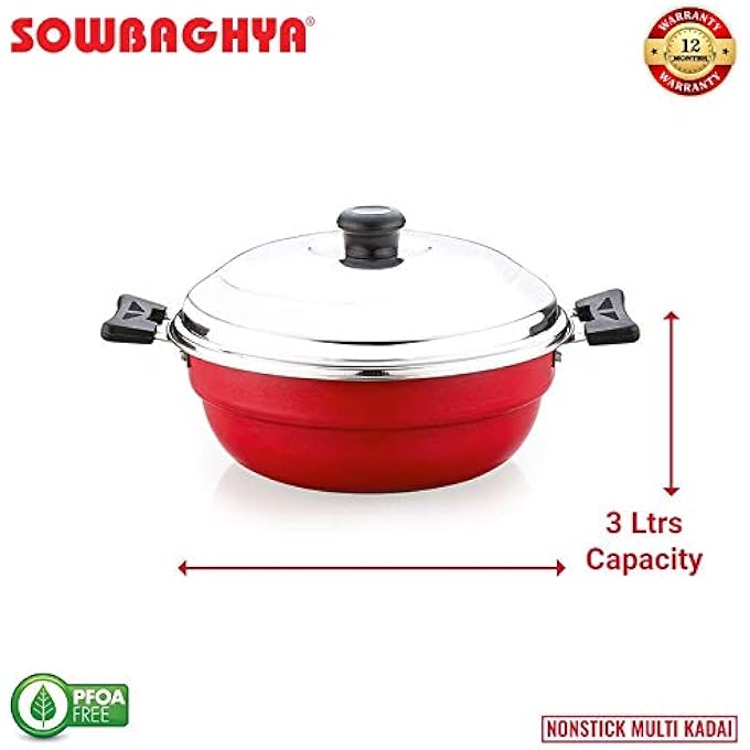 SOWBAGHYA Non Stick Induction Base Multi Kadai 2 Idli Plates 1 Steamer Plate Dia 250mm Thickness 3mm 3Ltr AllinOne Idli Cooker Multi Kadhai Steamer Aluminium 3 Liter - Image 3