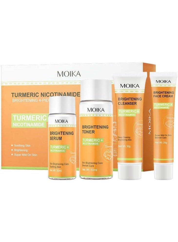 مويكا كركم نيكوتيناميد طقم للعناية بالبشرة ، 4 قطع ، يحافظ على الرطوبة ، مرطب ، خفيف للغاية ، منظف 30 جم ، تونر VC 50 مل ، سيروم 30 مل ، كريم وجه 20 جم - Image 1