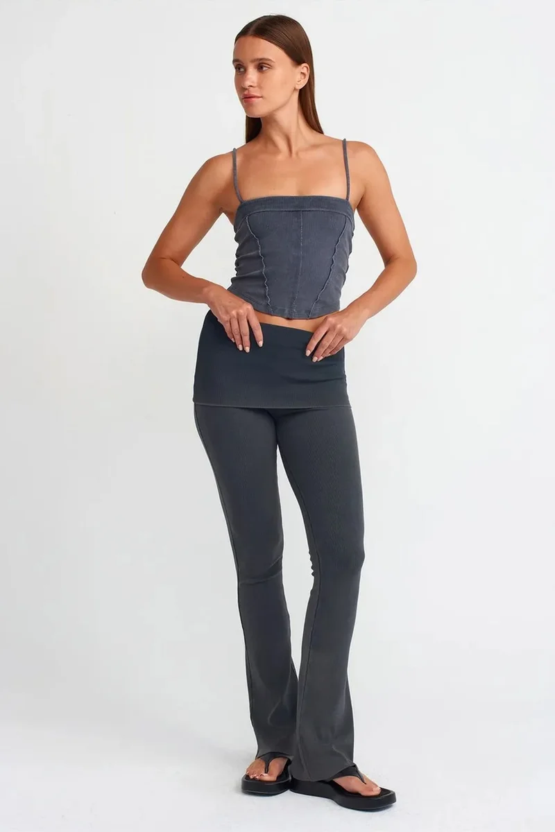 Dilvin Charcoal Grey DILVIN Ribbed Square-Neck Crop Top for Women | Best Price UAE