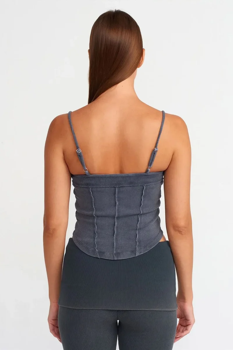Dilvin Charcoal Grey DILVIN Ribbed Square-Neck Crop Top for Women | Best Price UAE