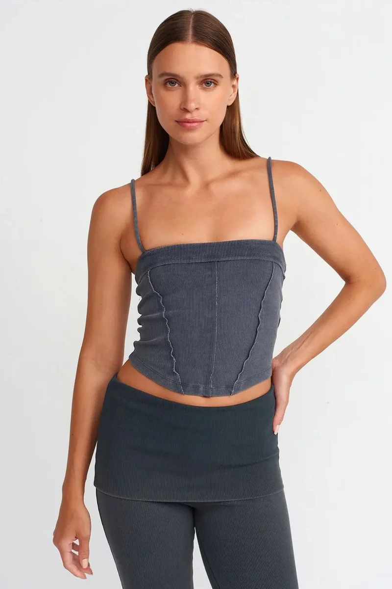 Dilvin Charcoal Grey DILVIN Ribbed Square-Neck Crop Top for Women | Best Price UAE
