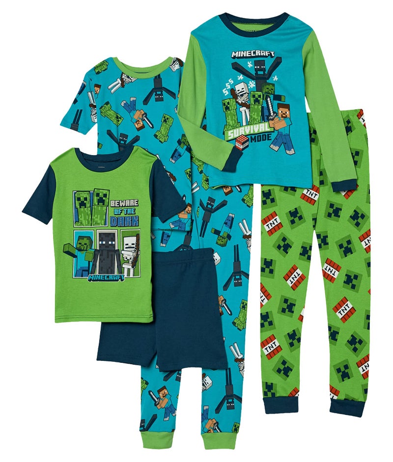 Minecraft Boys 6Piece Snugfit Cotton Pajama Set Soft Cute for Kids Blue 10