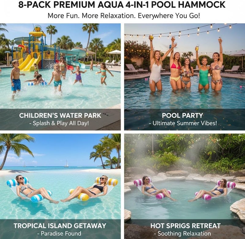 Auspicious Rain 3/5/8 Pack Pool Hammock Upgrated Water Pool Floats, 4-in-1 (Hammock, Saddle, Lounge Chair, Drifter) Multi-Purpose Water Pool Float, Non-Stick PVC Material - Image 3