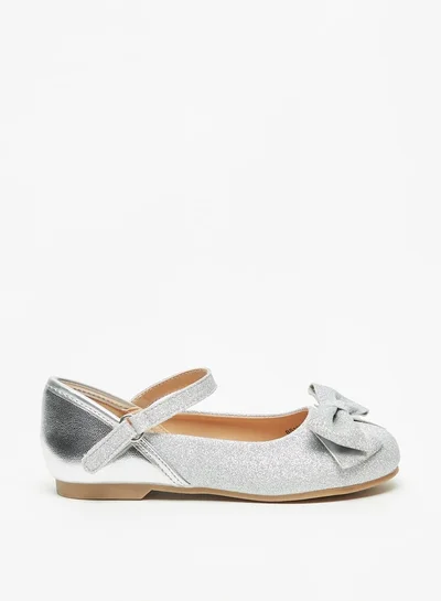 JUNIORS Girls Bow Accented Glitter Textured Mary Jane Shoes