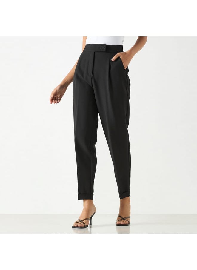 Iconic Iconic Solid Pants with Semi-Elasticated Waistband and Pockets  - Image 1