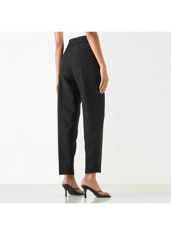 Iconic Iconic Solid Pants with Semi-Elasticated Waistband and Pockets  - Image 3