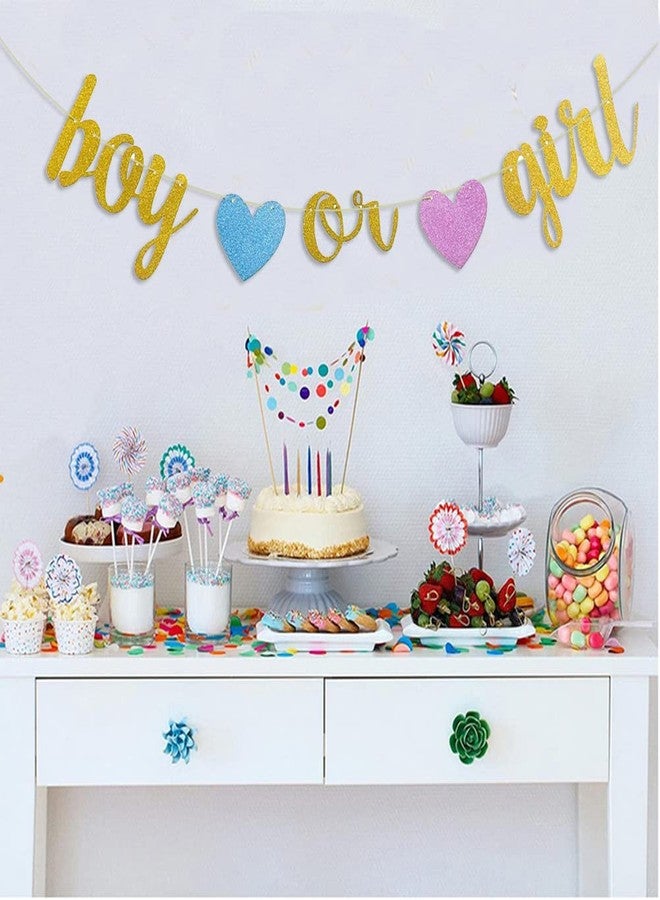 Oarkive Boy Or Girl Banner with Hearts for Boy or Girl Baby Shower Gender Reveal Party Decor - Image 3