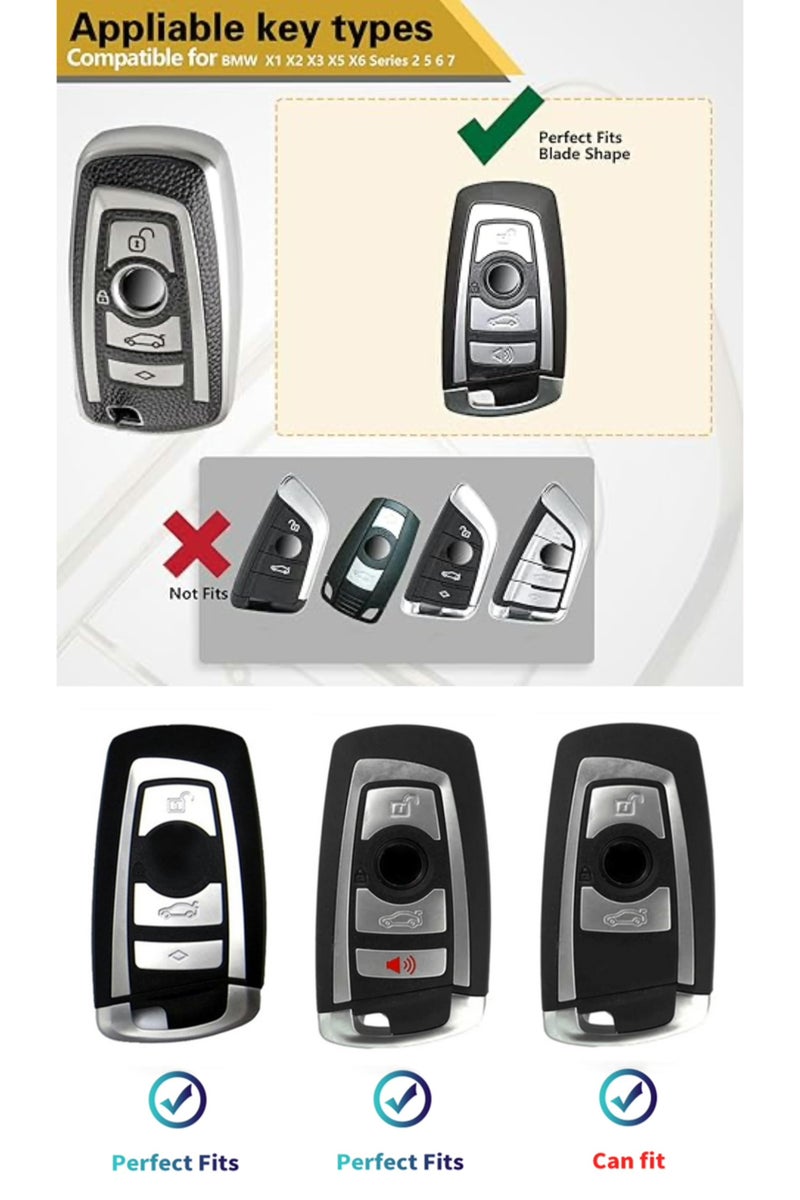 OUYoo غطاء مفتاح OUYoo لسيارات BMW، واقي مفاتيح من TPU الناعم مع سلسلة مفاتيح لامعة، متوافق مع مفاتيح BMW الذكية للموديلات: X1، X3، X4، X5، X6، 1، 2، 4، 5، 6، 7، M3، M5، M6، GT3، GT5، G30، F10، F15، F16، F20، يأتي مع سلسلة مفاتيح. (لون أبيض). - Image 2