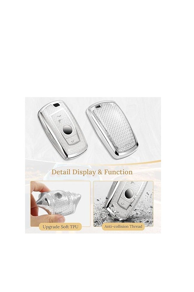 OUYoo غطاء مفتاح OUYoo لسيارات BMW، واقي مفاتيح من TPU الناعم مع سلسلة مفاتيح لامعة، متوافق مع مفاتيح BMW الذكية للموديلات: X1، X3، X4، X5، X6، 1، 2، 4، 5، 6، 7، M3، M5، M6، GT3، GT5، G30، F10، F15، F16، F20، يأتي مع سلسلة مفاتيح. (لون أبيض). - Image 3
