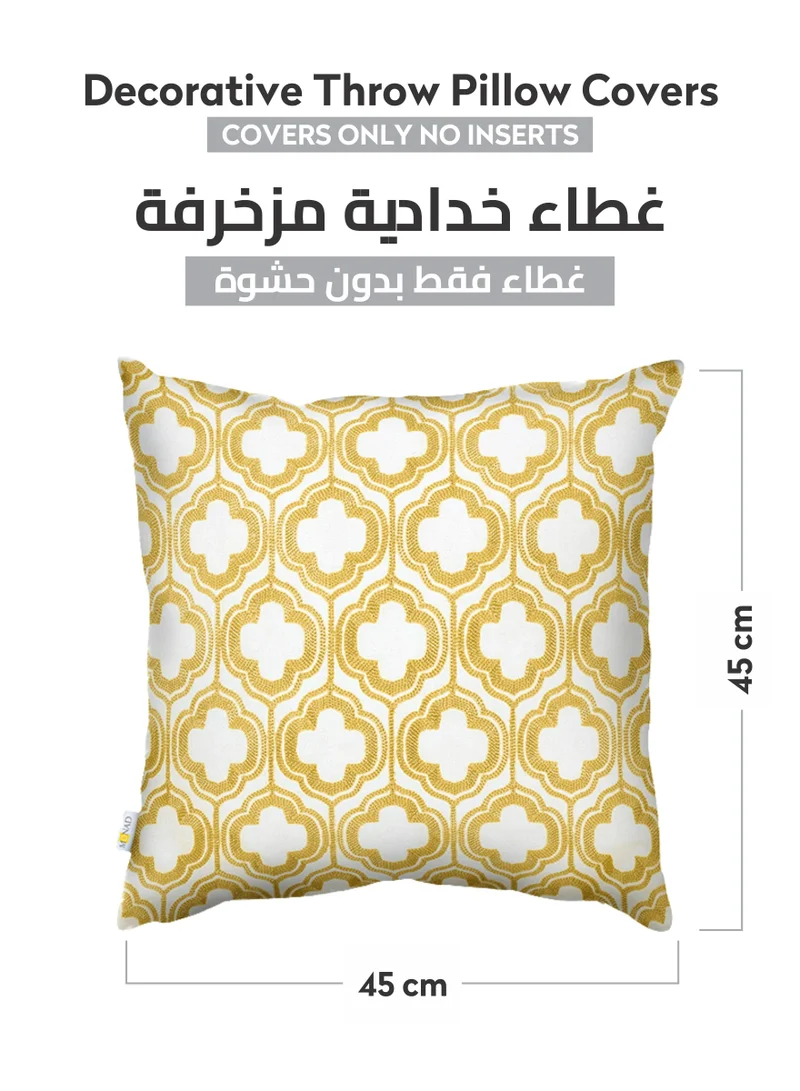 Donetella Decorative Embroidered Cushion Cover Yellow/White 45x45Cm (Without Filler)