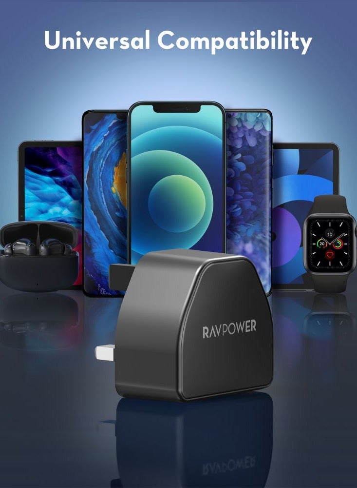 RAVPOWER 20W PD Pioneer USB-C Wall Charger with Type-C to Type-C Cable, Ultra-Compact, Compatible for iPhone, Samsung & Android, PC1032 Black - Image 5