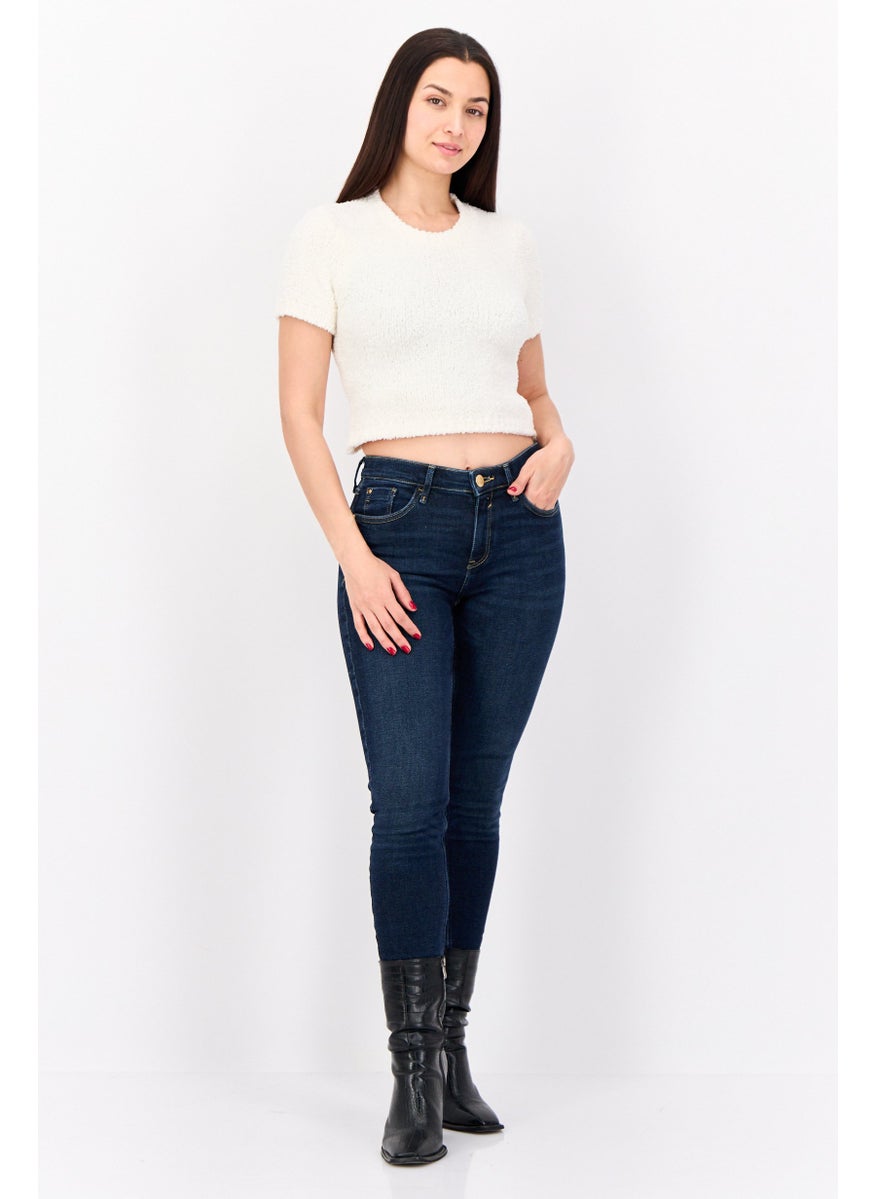 Missguided - Women Crew Neck Short Sleeves Textured Crop Top, White - Image 1