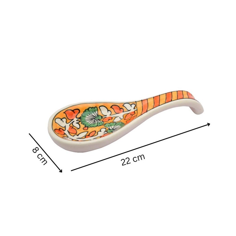 Malaikah Ceramic Spoon Rest Orange Ideal for Kitchen HandPainted Serveware Cutlery Rest Pack of 1 - Image 4