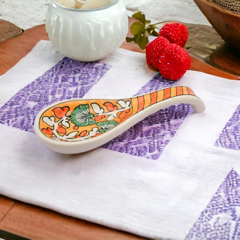 Malaikah Ceramic Spoon Rest Orange Ideal for Kitchen HandPainted Serveware Cutlery Rest Pack of 1 - Image 5