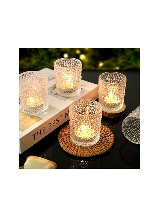 The Bros 12 Pack Vintage Glass Votive Candle Holders, Decorative Tealight Candle Cups with Textured Dotted Design, Elegant Glass Candle Jars for Weddings, Home Décor, Parties, and Special Events - Image 3
