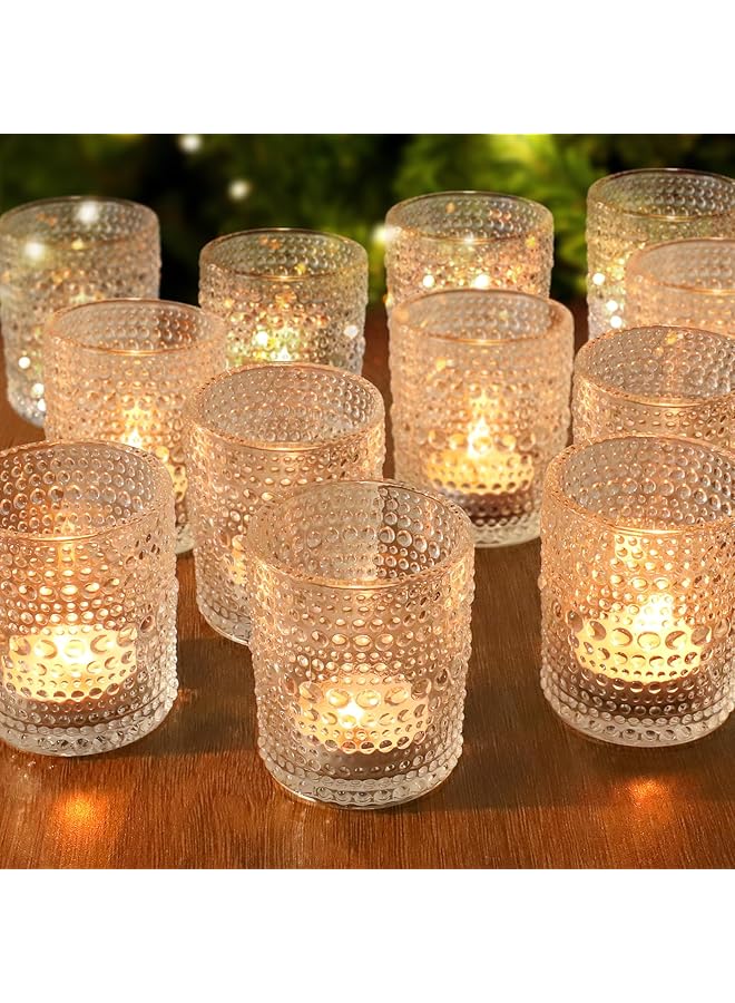 The Bros 12 Pack Vintage Glass Votive Candle Holders, Decorative Tealight Candle Cups with Textured Dotted Design, Elegant Glass Candle Jars for Weddings, Home Décor, Parties, and Special Events - Image 1