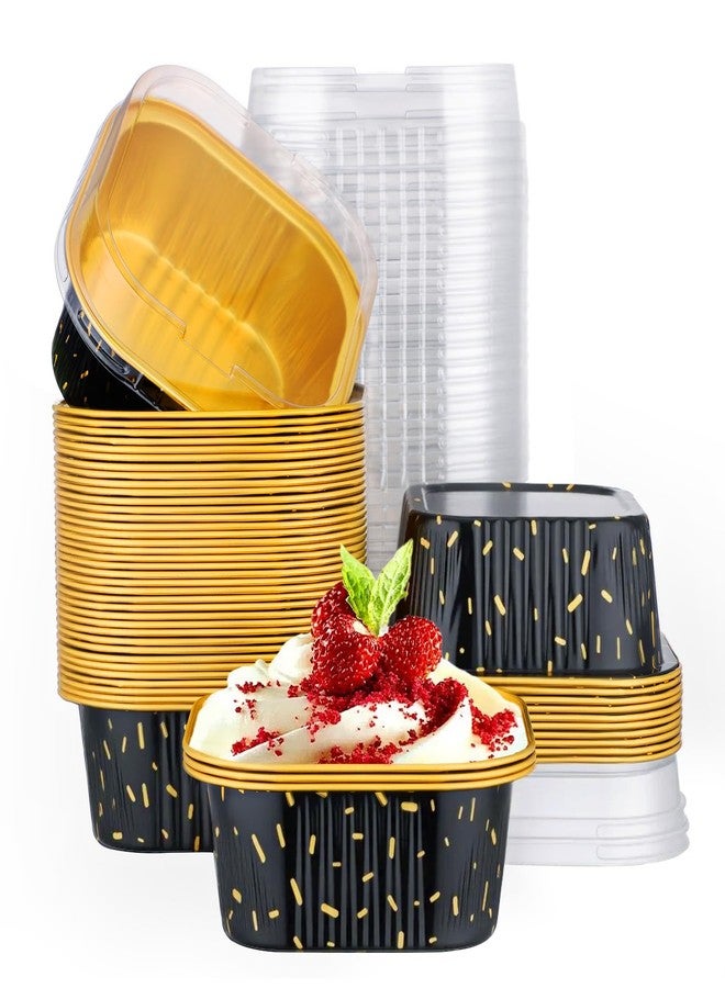 EUSOAR Cake Pans with Lids, 50pcs 10oz/300ml Square Cupcake Liners Disposable Ramekins, Aluminum Foil Containers Muffin Cups for Baking Mini Cake Loaf Bread Holders for Birthday Wedding Party Favor - Image 1