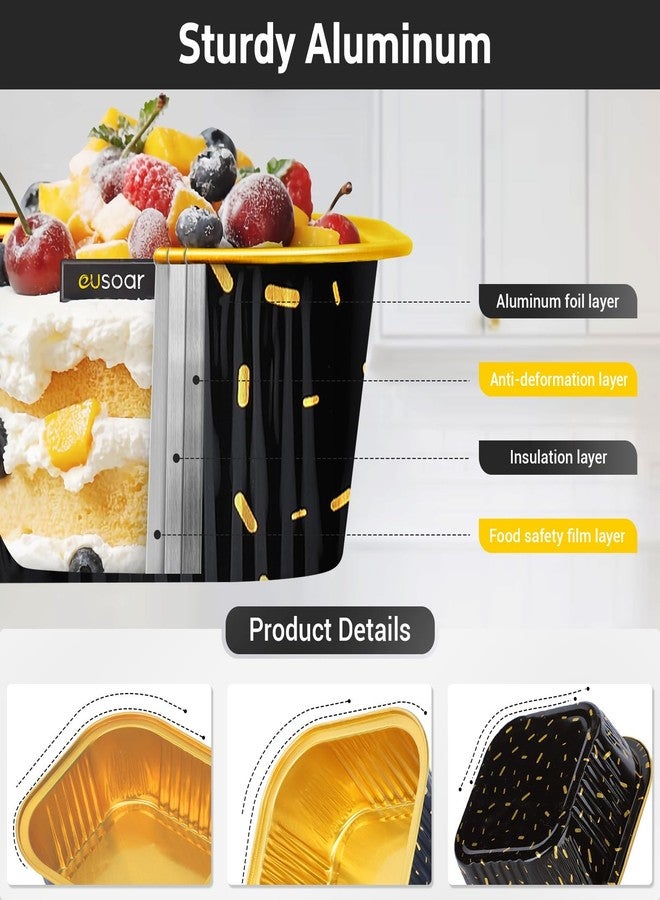 EUSOAR Cake Pans with Lids, 50pcs 10oz/300ml Square Cupcake Liners Disposable Ramekins, Aluminum Foil Containers Muffin Cups for Baking Mini Cake Loaf Bread Holders for Birthday Wedding Party Favor - Image 3