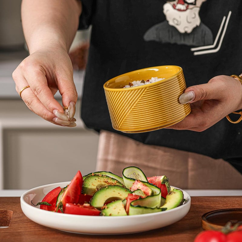 Adewnest Ceramic Salt and Pepper Bowl Set of 2 - 10 oz Capacity - Country Style - Stackable - Dishwasher Safe - Includes Wooden Lid - Image 4