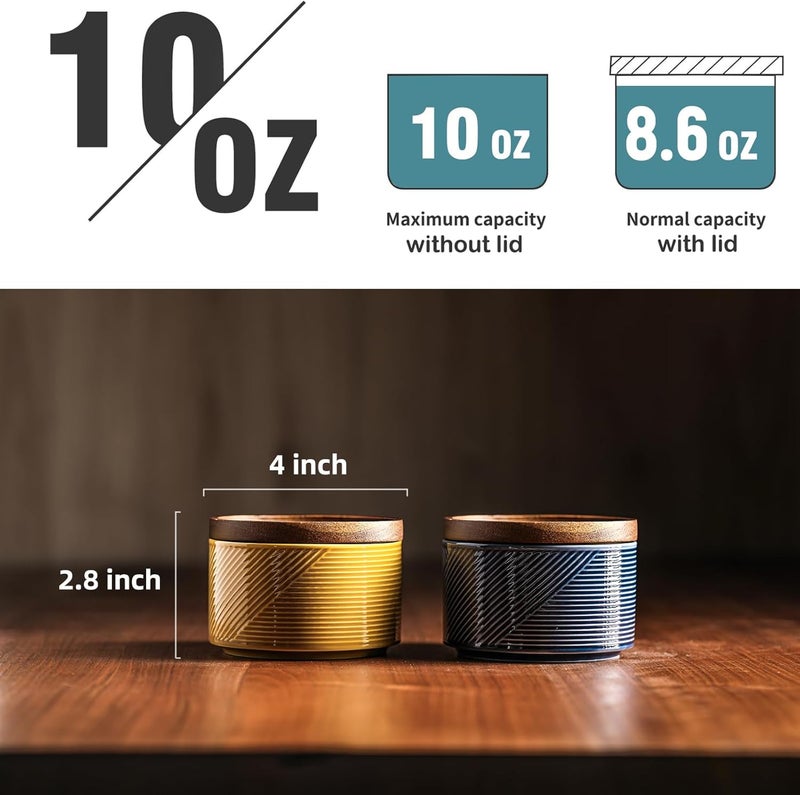 Adewnest Ceramic Salt and Pepper Bowl Set of 2 - 10 oz Capacity - Country Style - Stackable - Dishwasher Safe - Includes Wooden Lid - Image 2