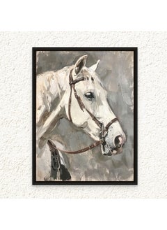 Art Decor Art Decor Framed Canvas Wall Art of White and Grey Horse Portrait Animal Art Equestrian Print Wall Décor for Office Home Living Room Bedroom Gifting  - Image 1