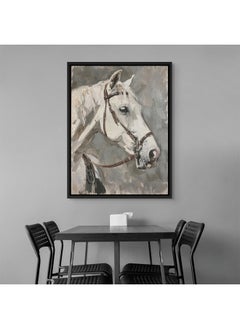 Art Decor Art Decor Framed Canvas Wall Art of White and Grey Horse Portrait Animal Art Equestrian Print Wall Décor for Office Home Living Room Bedroom Gifting  - Image 3