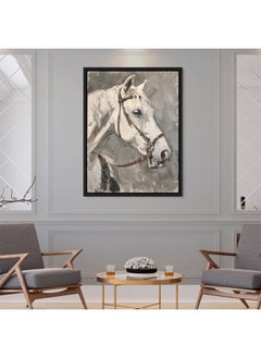 Art Decor Art Decor Framed Canvas Wall Art of White and Grey Horse Portrait Animal Art Equestrian Print Wall Décor for Office Home Living Room Bedroom Gifting  - Image 2