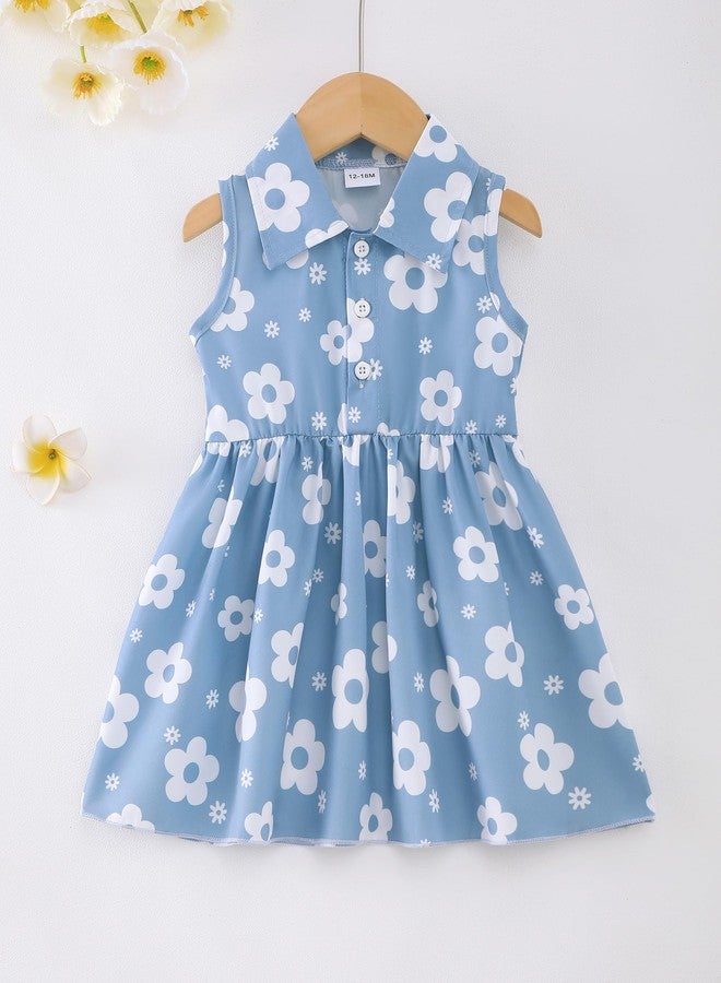Saeaby Toddler Girl Dress Little Girls Summer Clothes Blue Floral Dresses Kids Beach Sundress Active Playwear Sleeveless Outfits 2T 3T Girls' Clothe - Image 2